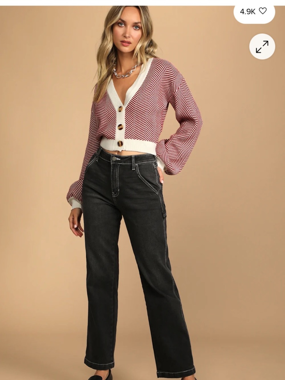Lulu's Burgundy and White Cropped V-Neck Striped Cardigan